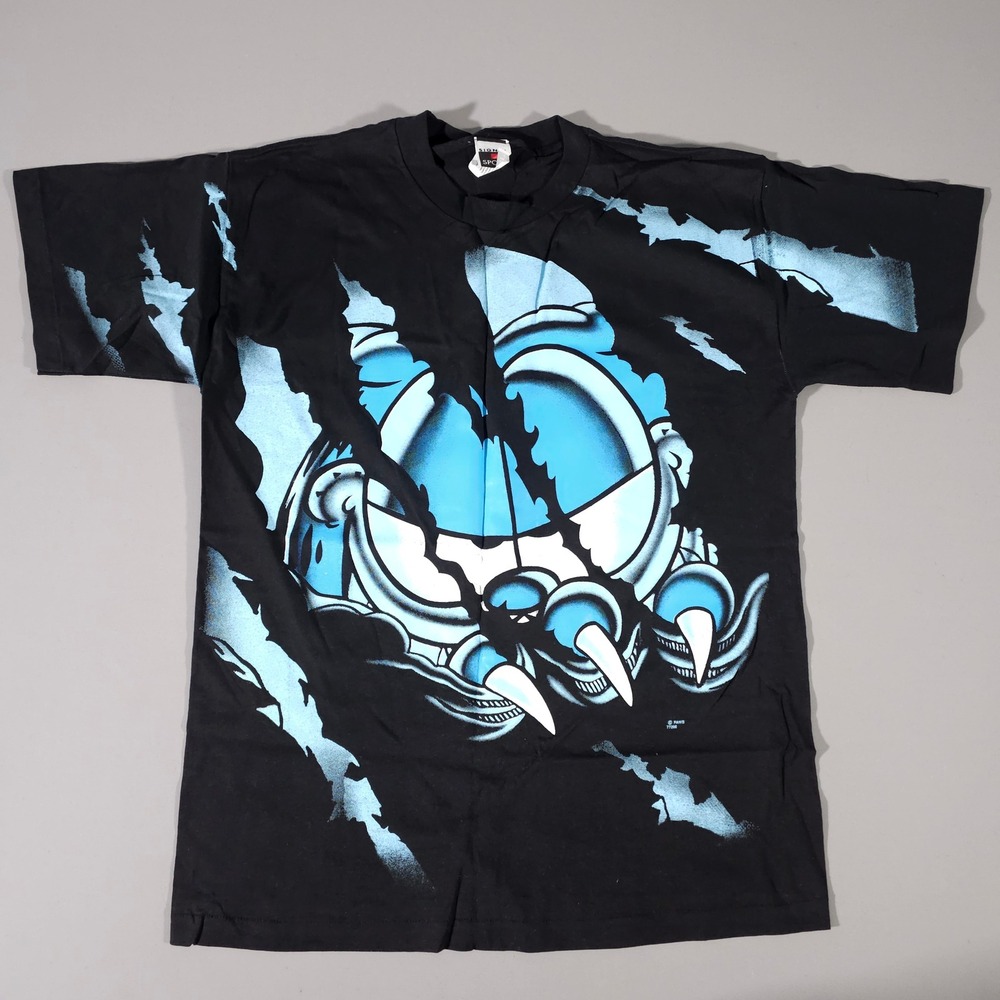Signal Sport T-Shirt Mens M Black Garfield Graphic Blue Claw Rip Vintage Style